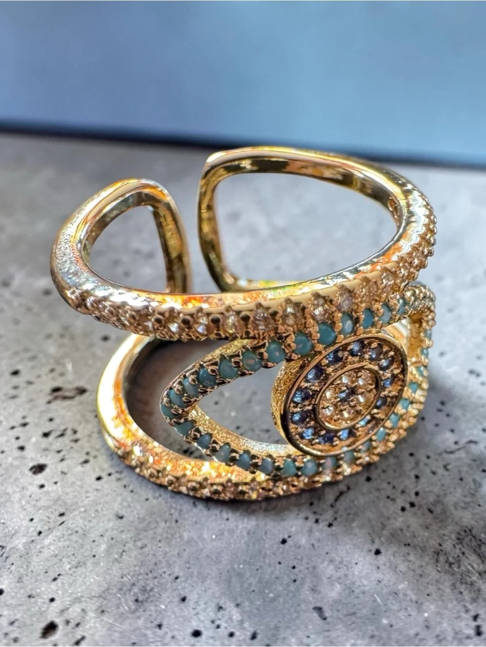 Bohemian Evil Eye Multilayered Crystals Statement Ring. New.